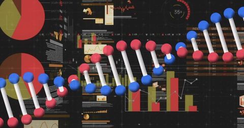 DNA Strand Overlaying Financial Data Visualization Charts