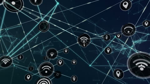 Digital Networking with Icon Grid on Dark Background