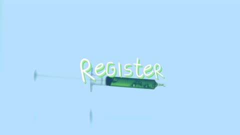 Animated Register Text Overlaying Syringe Illustration