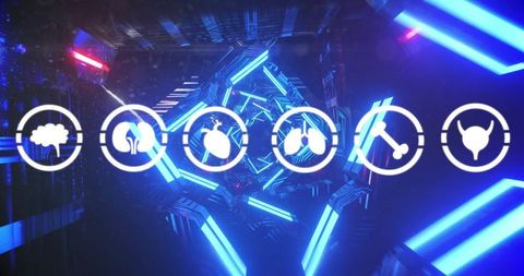 Futuristic medical interface with digital tunnel effect
