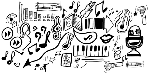 Hand drawn music shapes on transparent background illustration