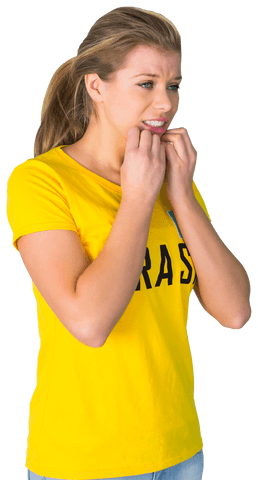 Transparent nervous football fan wearing brazil t-shirt