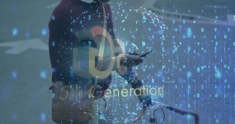 Commuter with Smartphone and Bicycle Illustrating 5G Connectivity