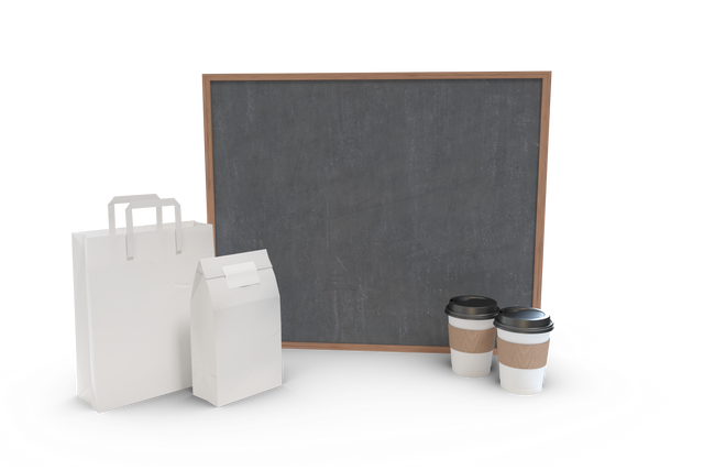 Transparent Blackboard With Takeaway Cups and Bags Mockup, Design Background - Download Free Stock Videos Pikwizard.com