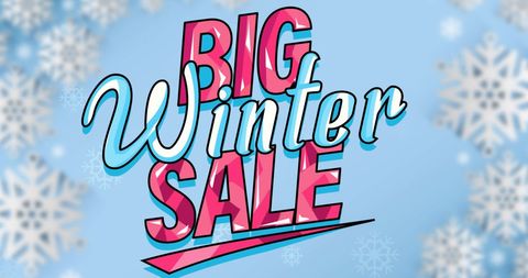 Big winter sale text with snowflakes background
