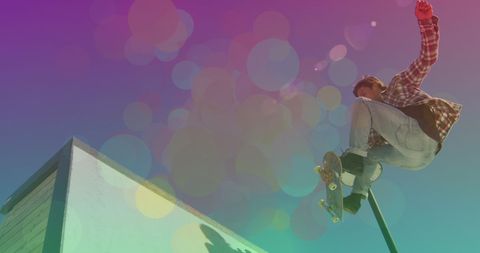 Skateboarder Performing Trick with Vibrant Light Bokeh - Download Free Stock Images Pikwizard.com