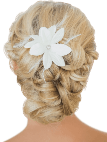 bride's elegant blonde hairstyle with transparent floral accessory - Download Free Stock Videos Pikwizard.com