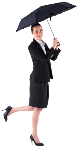Cheerful Businesswoman with Black Transparent Umbrella