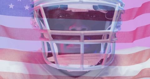 African american football player with american flag overlay