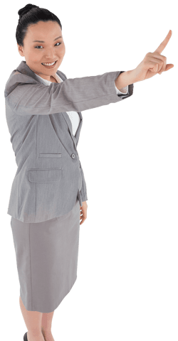 Transparent Asian Businesswoman Pointing Forward and Smiling
