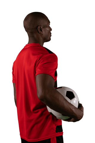 Transparent Image of Soccer Player Holding Ball in Red Jersey