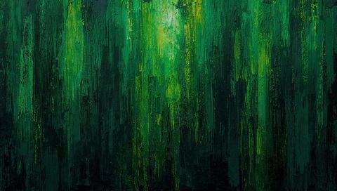Verdant vertical texture abstract painting with dripping impasto brushstrokes and depth