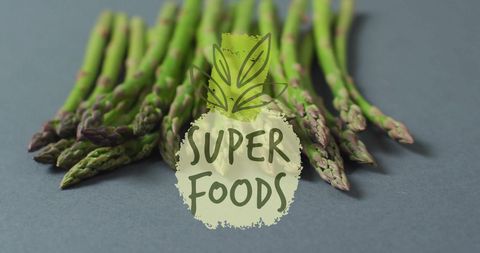 Fresh asparagus promoting super foods diet concept