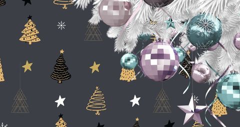 Festive Trees and Baubles on Sleek Black Background