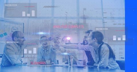 collaborative business team high-fiving amid digital graphics - Download Free Stock Images Pikwizard.com