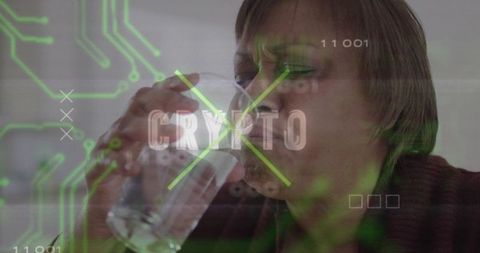 Mature woman embracing futuristic digital lifestyle