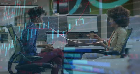 Trading Meeting Overlaid with Financial Data Visuals