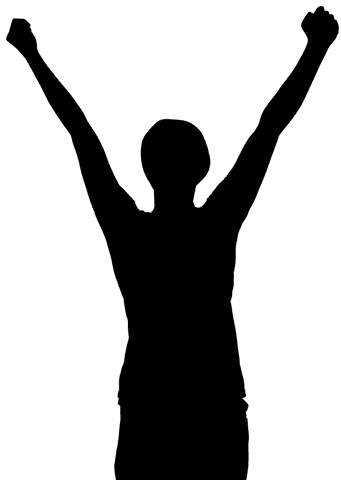 Silhouette of woman cheering against transparent background