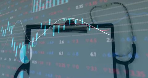 Bridging healthcare finance: clipboard with stethoscope displaying financial data overlay