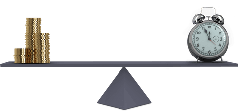 Transparent Balance Scale with Money and Clock