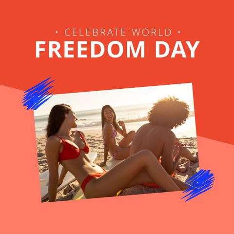 multiracial friends celebrating world freedom day at beach - Download Free Stock Templates Pikwizard.com