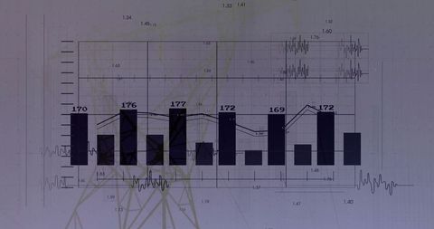 Abstract data visualization with bar and line chart on digital display