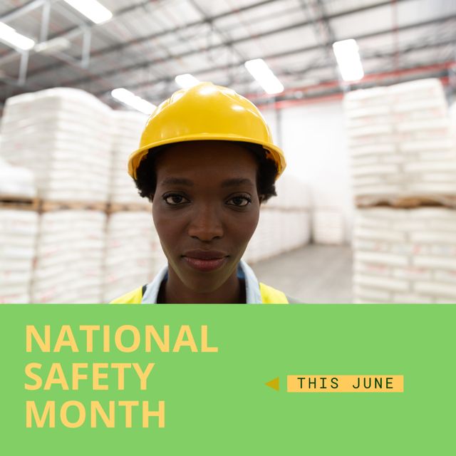 African American Woman Wearing Hardhat in Warehouse for National Safety Month - Download Free Stock Templates Pikwizard.com