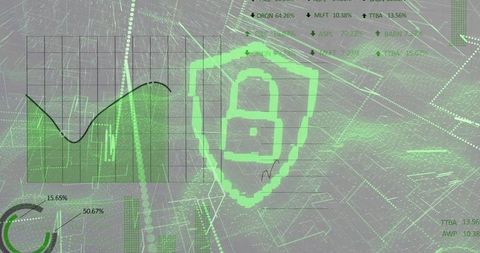 Neon Green Cybersecurity Dashboard Showing Locked Shield and Data Analytics Interface