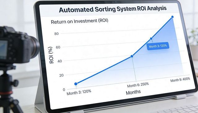 Tablet Showing Automated Sorting System ROI Analysis Chart Demonstrating Exponential Growth