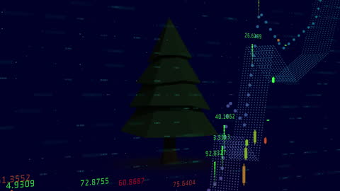 Digital Stock Market Data Around Virtual Christmas Tree