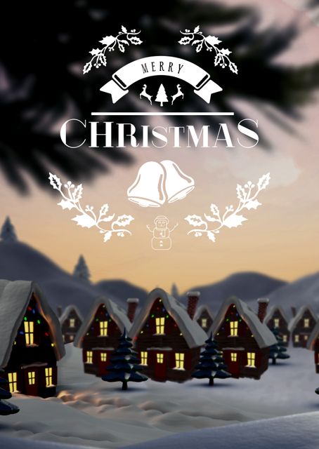 Festive Snowy Village Scene with Merry Christmas Greeting - Download Free Stock Templates Pikwizard.com