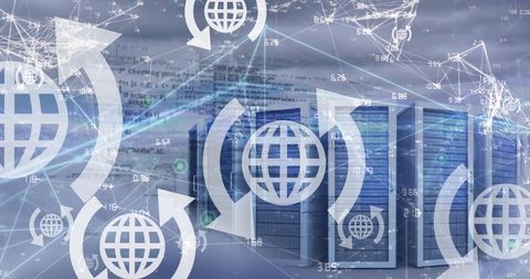 Digital data processing and cloud networking concept overlay