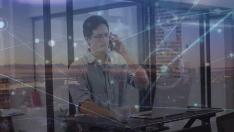 Businessman Navigating Connections in Modern Office Environment