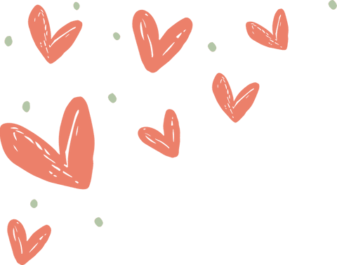 Hand-drawn coral hearts on transparent background for romantic designs