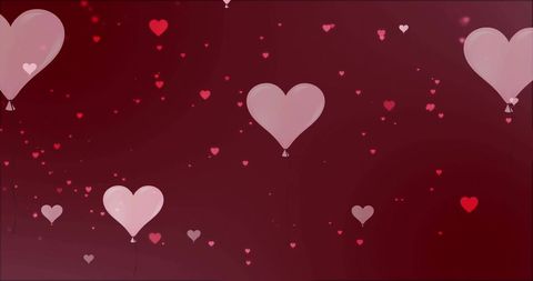 Hearts and Balloons Floating on Romantic Red Background