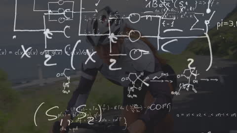 Mathematical Equations Overlay on Cyclist Lifestyle