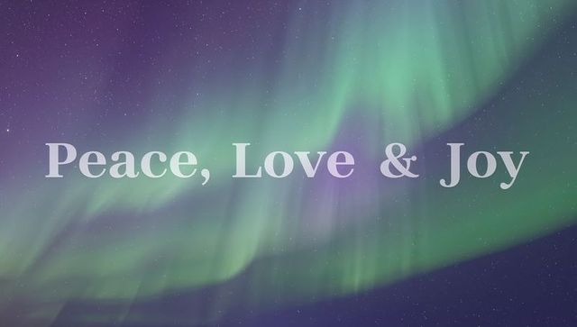 Peace, Love & Joy Over Northern Lights Aurora — Lavender Green Minimal Holiday Greeting