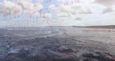 Data Visualization Concept Overlays Calm Ocean Scene