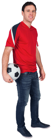 Football Enthusiast Wearing Red Holding Soccer Ball Transparent Background