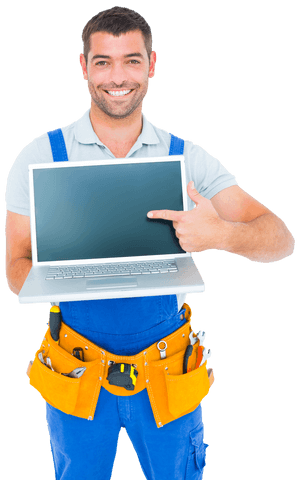 Transparent Repairman Highlighting Laptop With Tools Hanging - Download Free Stock Videos Pikwizard.com