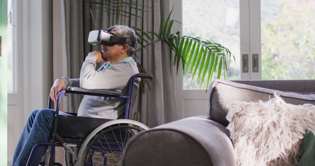 Elderly Man in Wheelchair Using Virtual Reality Headset - Download Free Stock Images Pikwizard.com