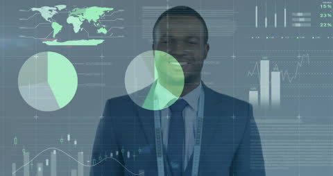 Businessman Smiling with Data Analytics Overlay