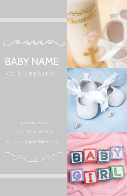 Elegant Christening Invitation with Baby Elements and Candle - Download Free Stock Templates Pikwizard.com