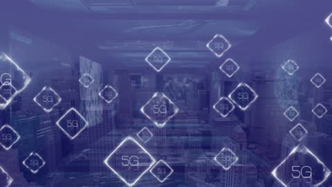 5G Network Overlays Illuminating Urban Cityscape