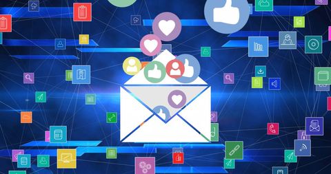 Digital Social Media Icons Floating Around Email Symbol - Download Free Stock Images Pikwizard.com