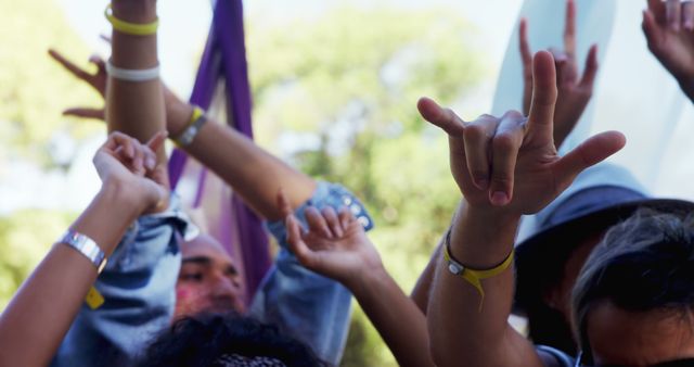 Group of Friends Celebrating Outdoors with Raised Hands - Download Free Stock Images Pikwizard.com