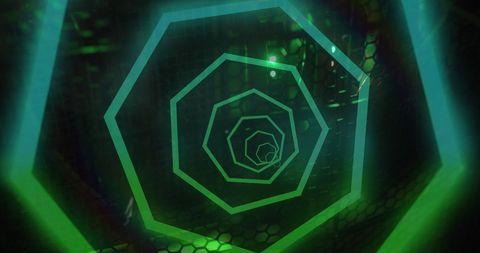 Futuristic neon shapes with digital grid background