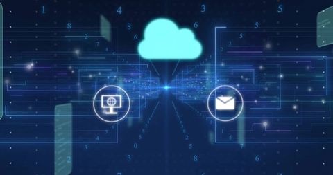 Futuristic cloud data network with technology icons