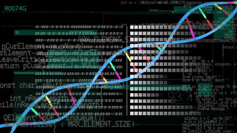 Digital DNA Strand Against Abstract Data Background