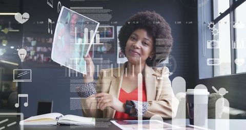 Confident professional presenting data in modern office setting